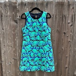 J. Crew jacquard green and blue sleeveless a line dress (12)